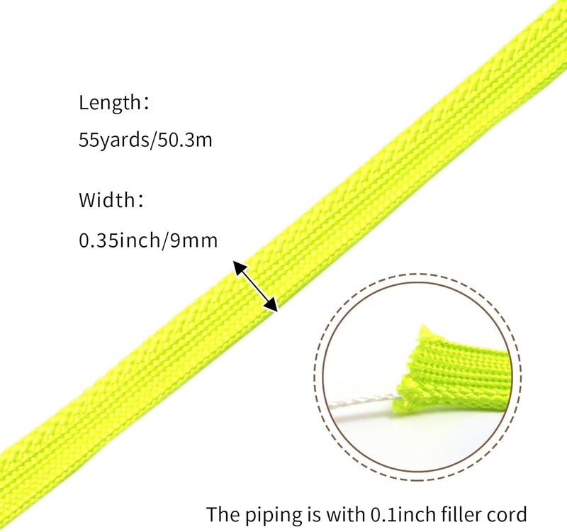 YRCLASYTRIM 0.35inch,(55Yards) Sewing Piping Trim,Shining Polyesterter Cord Trim,for Sewing Clothing,Hometextile, Decoration DIY Crafts Edge Piping Embellishments,30Colour (Lemon Green) - Image 2